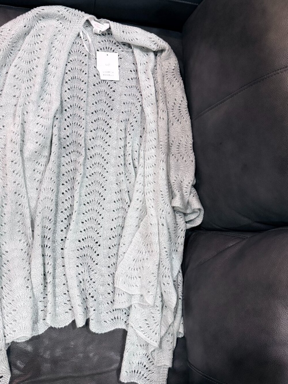 NWT LC Lauren Conrad Gray Open Knit Crochet Lace Kimono Cardigan O/S